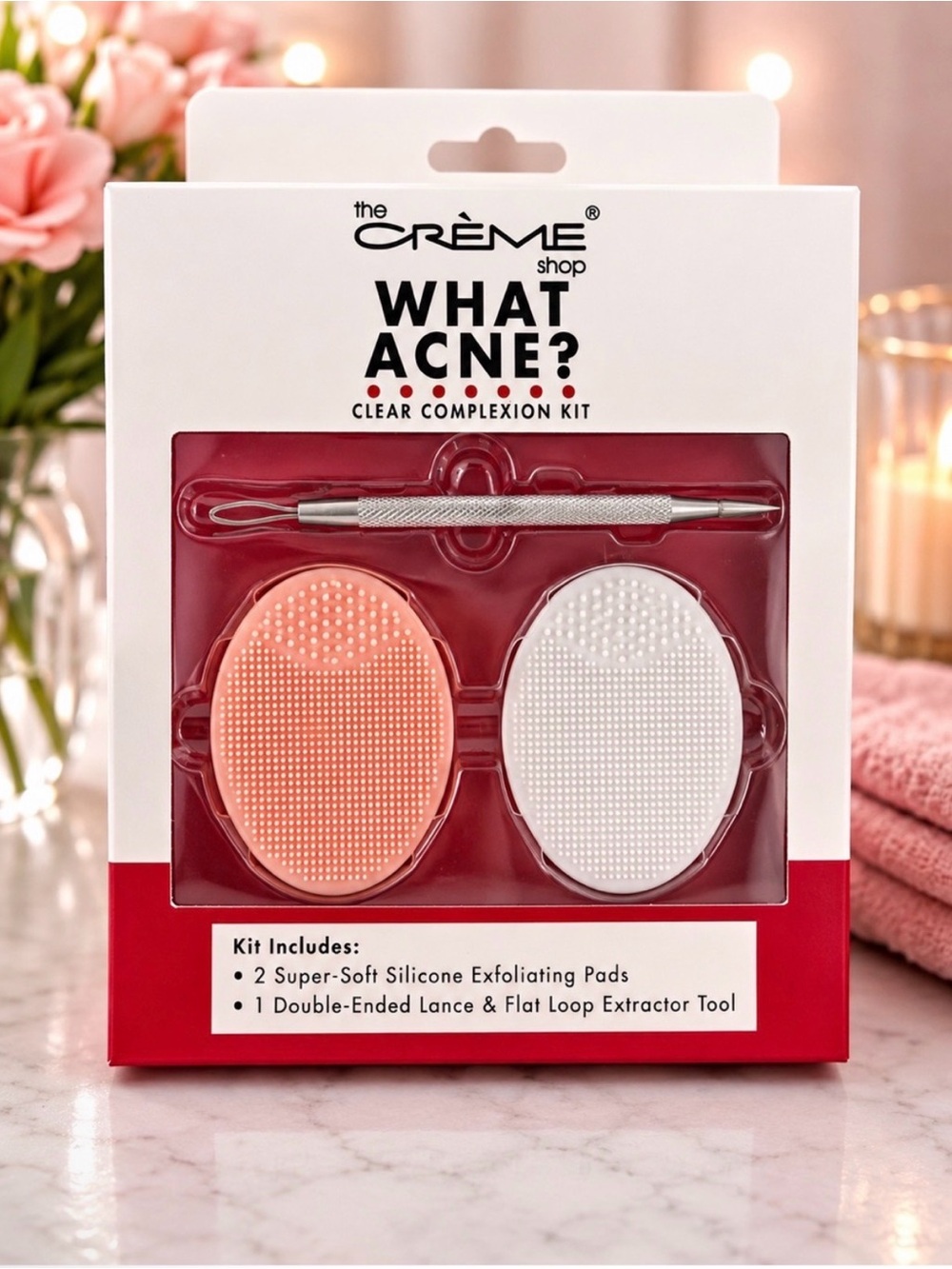 The Crème Shop What Acne? Clear Complexion Kit - Peach & White Exfoliating Pads